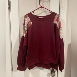 ANDTHEWHY Red Sweater with “patchwork” shoulders & oversized sleeves xxl used